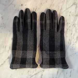 Burberry Check Wool & Leather Touch Screen Gloves